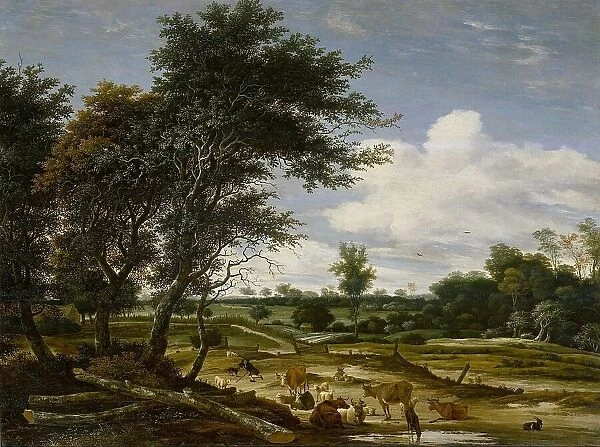 Landscape with herdsmen and cattle, 1665. Creator: Jacob van Ruysdael