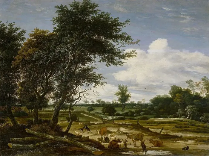 Framed Print : Landscape with herdsmen and cattle, 1665. Creator: Jacob van Ruysdael Framed Print : Landscape with herdsmen and cattle, 1665. Creator: Jacob van Ruysdael