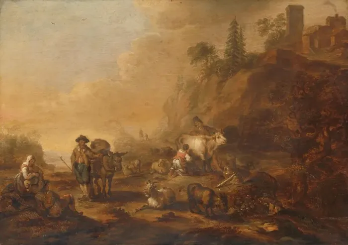 Framed Print : Landscape with Herdsmen and their Droves, 1648. Creator: Cornelis de Bie Framed Print : Landscape with Herdsmen and their Droves, 1648. Creator: Cornelis de Bie