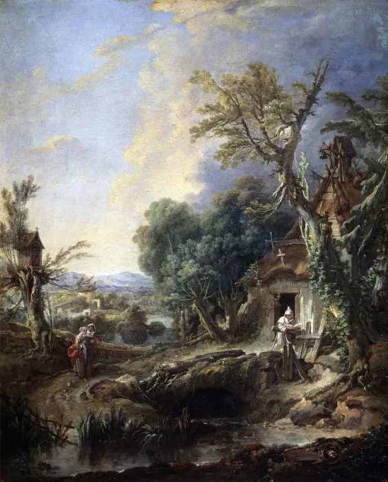Framed Print : Landscape with a Hermit, 1742. Artist: Francois Boucher Framed Print : Landscape with a Hermit, 1742. Artist: Francois Boucher