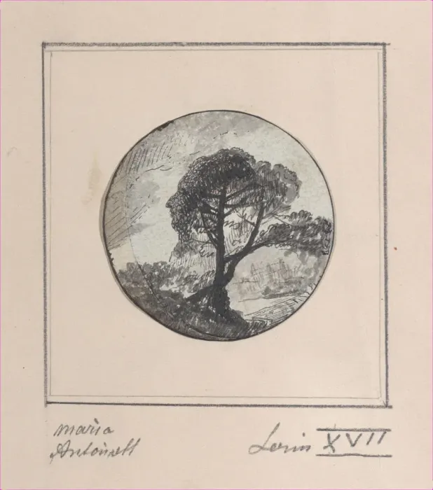 Framed Print : Landscape with hidden silhouettes of Marie Antoinette and the Dauphin, 1794-1815. 1794-1815. Creator: Anon Framed Print : Landscape with hidden silhouettes of Marie Antoinette and the Dauphin, 1794-1815. 1794-1815. Creator: Anon