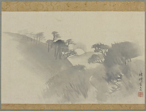 Landscape with hill, trees, and moonrise, Edo period, 1747-1868. Creator: Genki