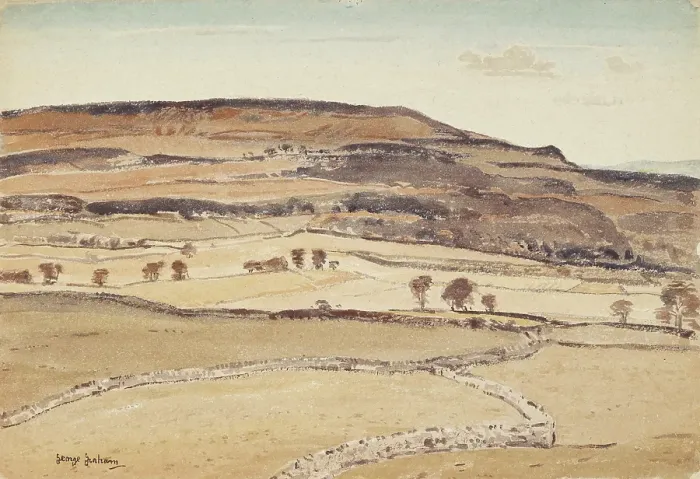 Framed Print : Landscape with Hills and Stone Fences, about 1930. Creator: George Graham