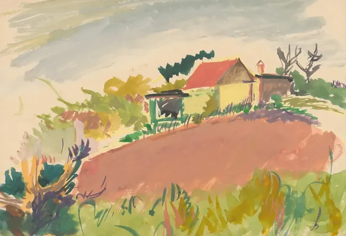 Framed Print : Landscape with a homestead, 1940 / 1944. Creator: Jan Novak Framed Print : Landscape with a homestead, 1940 / 1944. Creator: Jan Novak