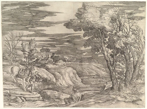 Landscape with a Horseman and His Groom, ca. 1552-61. Creator: Battista Franco Veneziano
