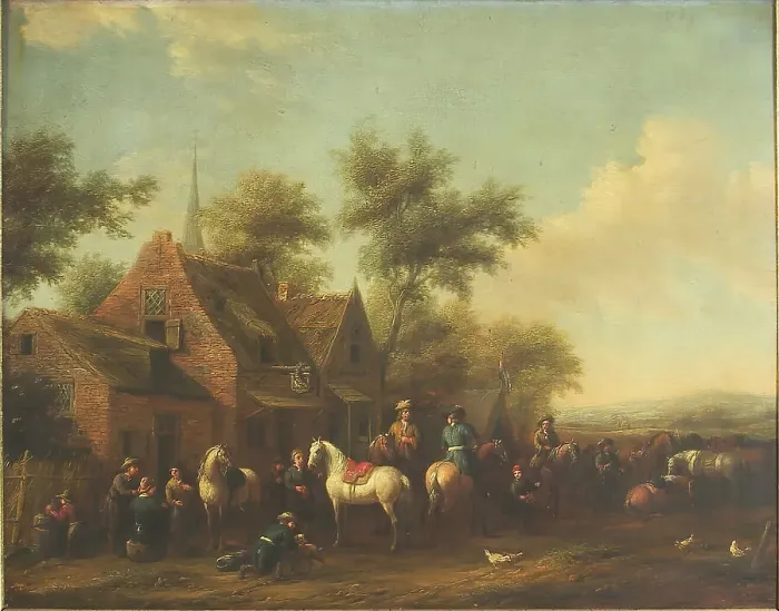 Framed Print : Landscape with Horsemen Resting outside an Inn, 1634-1668. Creator: Philip Wouverman Framed Print : Landscape with Horsemen Resting outside an Inn, 1634-1668. Creator: Philip Wouverman