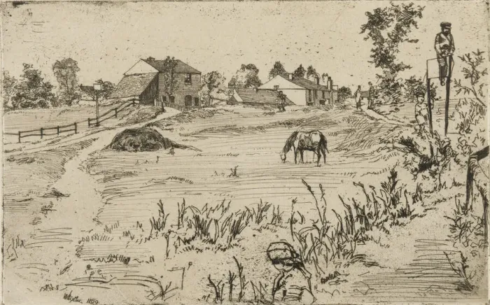 Framed Print : Landscape with Horses, 1859. Creator: James Abbott McNeill Whistler Framed Print : Landscape with Horses, 1859. Creator: James Abbott McNeill Whistler