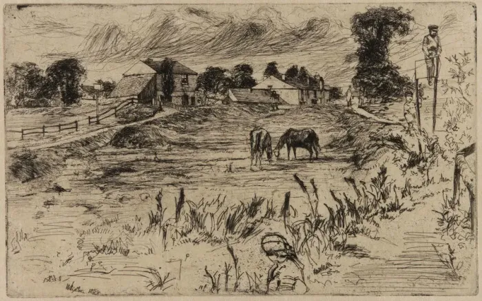 Framed Print : Landscape with Horses, 1859. Creator: James Abbott McNeill Whistler Framed Print : Landscape with Horses, 1859. Creator: James Abbott McNeill Whistler