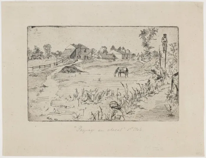 Framed Print : Landscape with Horses, 1859. Creator: James Abbott McNeill Whistler Framed Print : Landscape with Horses, 1859. Creator: James Abbott McNeill Whistler