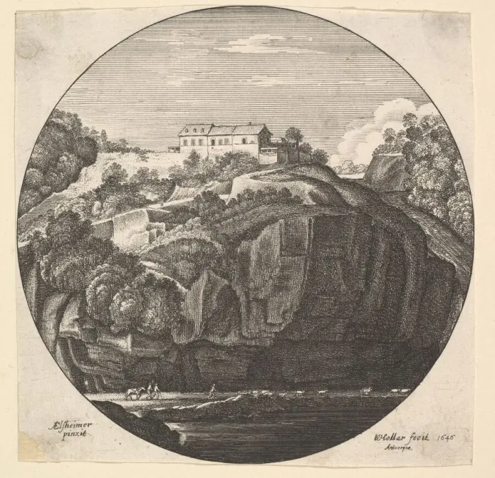Framed Print : Landscape with a house on cliffs, 1646. Creator: Wenceslaus Hollar Framed Print : Landscape with a house on cliffs, 1646. Creator: Wenceslaus Hollar
