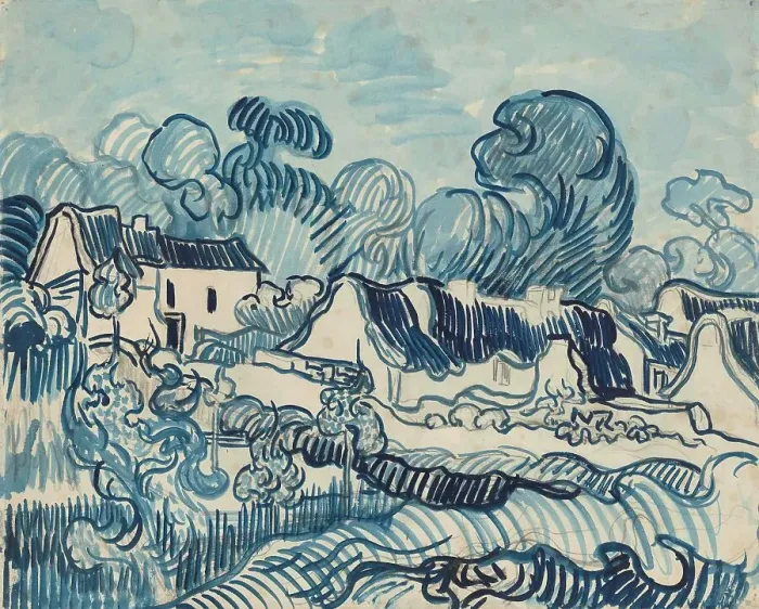 Framed Print : Landscape with Houses, 1890. Creator: Gogh, Vincent, van (1853-1890) Framed Print : Landscape with Houses, 1890. Creator: Gogh, Vincent, van (1853-1890)