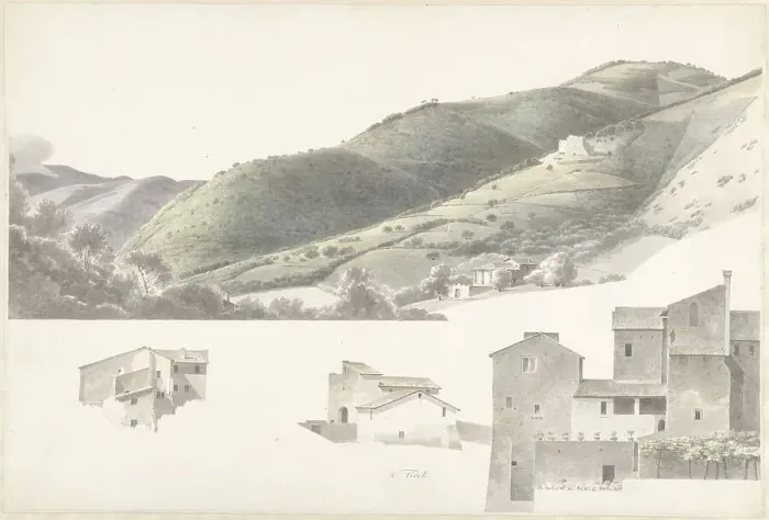 Framed Print : Landscape and some houses near Tivoli, 1787-1847. Creator: Josephus Augustus Knip Framed Print : Landscape and some houses near Tivoli, 1787-1847. Creator: Josephus Augustus Knip