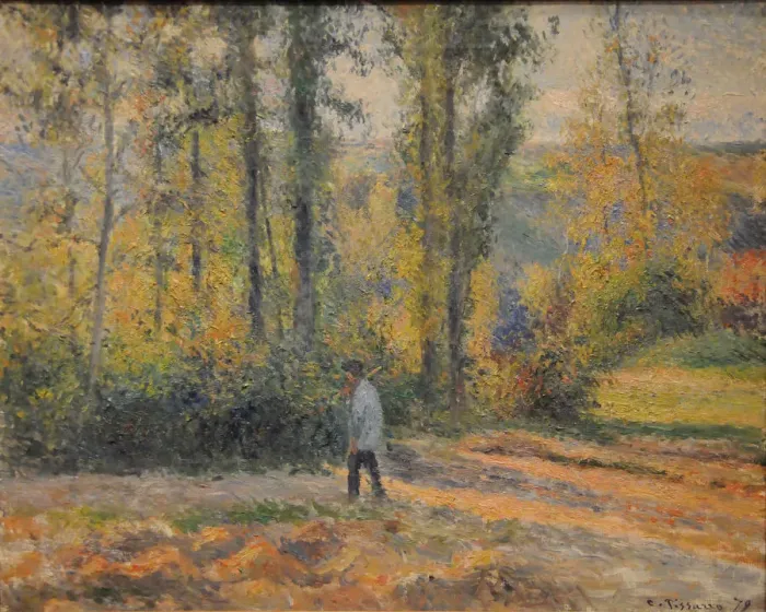 Framed Print : Landscape with a Hunter, Pontoise (Paysage a Pontoise avec un chasseur), 1879. Artist: Pissarro, Camille (1830-1903) Framed Print : Landscape with a Hunter, Pontoise (Paysage a Pontoise avec un chasseur), 1879. Artist: Pissarro, Camille (1830-1903)