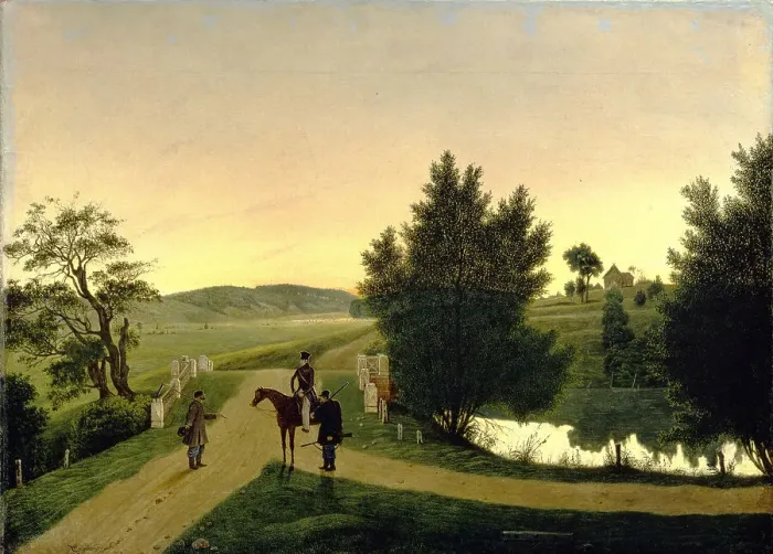 Framed Print : Landscape with hunters. Artist: Shchedrovsky, Ignati Stepanovich (1815-1870) Framed Print : Landscape with hunters. Artist: Shchedrovsky, Ignati Stepanovich (1815-1870)