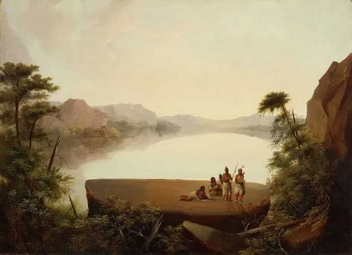 Framed Print : Landscape with Indians, date unknown, c1840s. Creator: George Winter Framed Print : Landscape with Indians, date unknown, c1840s. Creator: George Winter