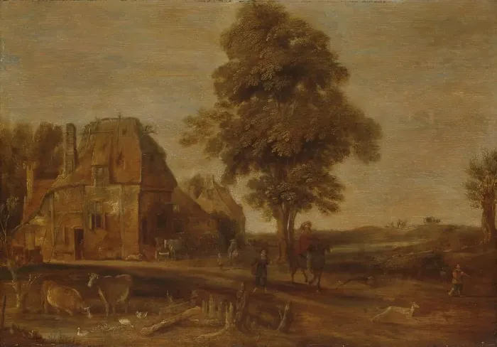 Framed Print : Landscape with an Inn, 1639. Creator: Aert van der Neer Framed Print : Landscape with an Inn, 1639. Creator: Aert van der Neer