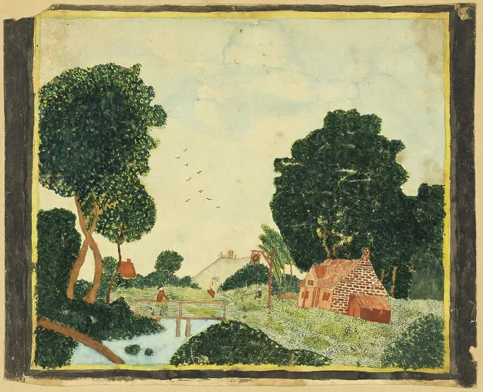 Framed Print : Landscape with an Inn and a Bridge, n.d. Creator: Orra Louise White Framed Print : Landscape with an Inn and a Bridge, n.d. Creator: Orra Louise White