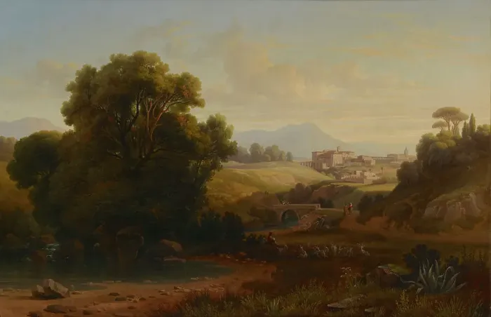 Framed Print : Landscape in Italy, 1856. Creator: Gustav Wilhelm Palm Framed Print : Landscape in Italy, 1856. Creator: Gustav Wilhelm Palm