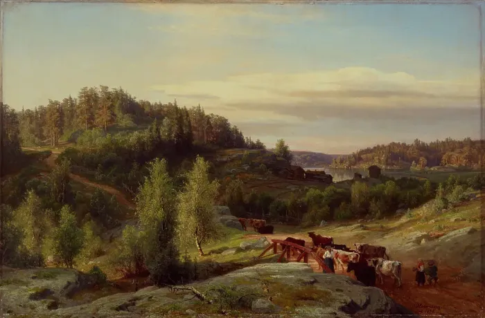 Framed Print : Landscape from Kuru in Evening Light, 1858. Creator: Werner Holmberg Framed Print : Landscape from Kuru in Evening Light, 1858. Creator: Werner Holmberg