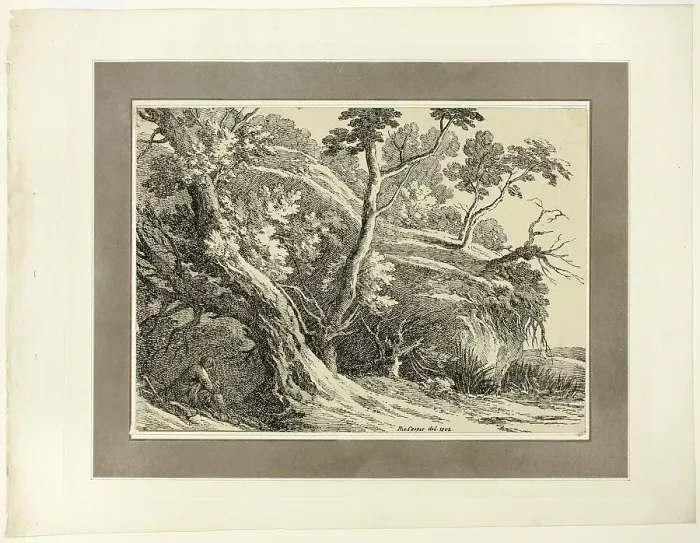 Framed Print : Landscape with Large Trees, from the first issue of Specimens of Polyautography, 1802. Creator: Richard Cooper Framed Print : Landscape with Large Trees, from the first issue of Specimens of Polyautography, 1802. Creator: Richard Cooper