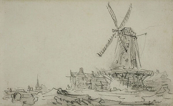 Landscape with a large windmill by a farm, in the distance in the background a... ca 1650–1651. Creator: Unknown