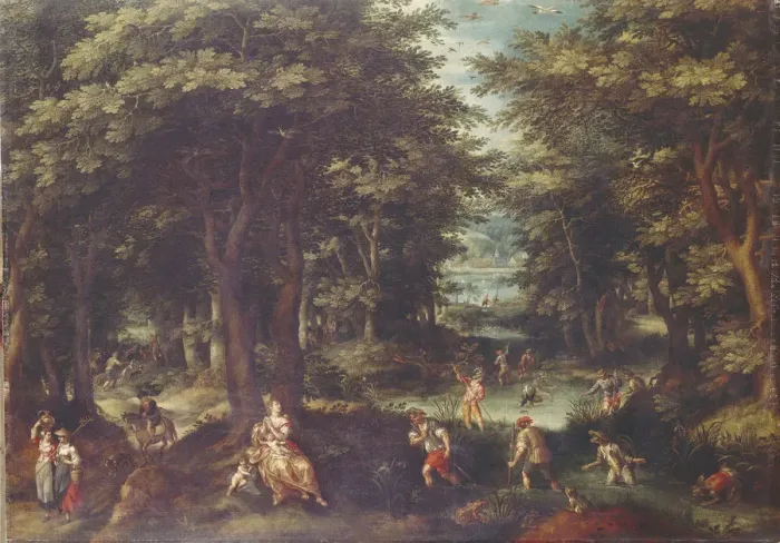 Framed Print : Landscape with Leto and Peasants of Lykia. Artist: Coninxloo, Gillis, van (1544-1606) Framed Print : Landscape with Leto and Peasants of Lykia. Artist: Coninxloo, Gillis, van (1544-1606)