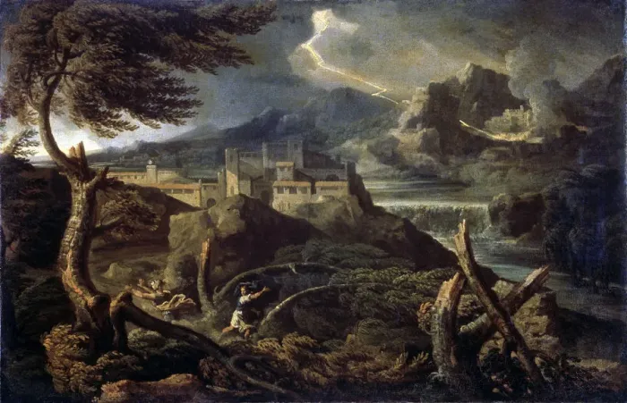 Framed Print : Landscape with Lightning, 1660s. Artist: Gaspard Dughet Framed Print : Landscape with Lightning, 1660s. Artist: Gaspard Dughet