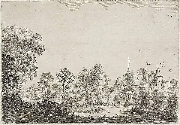 Landscape with a Man in a Boat, c.1645. Creator: Jan Brosterhuisen