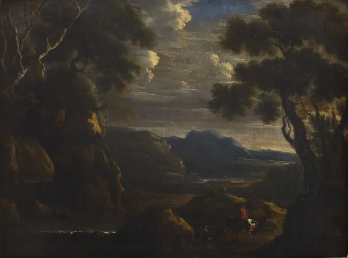 Framed Print : Landscape with a Man on Horseback, 2nd half of 17th century Framed Print : Landscape with a Man on Horseback, 2nd half of 17th century
