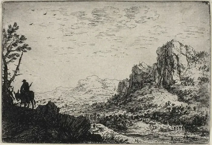 Framed Print : Landscape with a Man on a Mule, 1640-46. Creator: Herman Saftleven the Younger Framed Print : Landscape with a Man on a Mule, 1640-46. Creator: Herman Saftleven the Younger