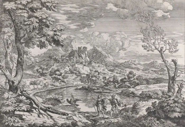 Framed Print : Landscape with a man showing Mercury the eagle of Jupiter, ca. 1695-99 Framed Print : Landscape with a man showing Mercury the eagle of Jupiter, ca. 1695-99