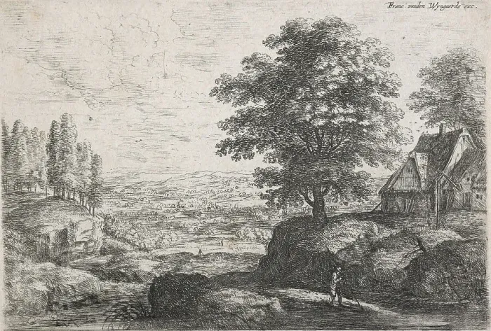 Framed Print : Landscape with a man with a walking stick, Mid 17th century. Creator: Lucas van Uden Framed Print : Landscape with a man with a walking stick, Mid 17th century. Creator: Lucas van Uden