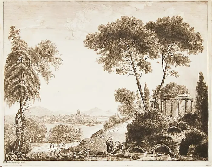 Framed Print : Landscape in the Manner of Claude, (c1630s), c1758. Creator: William Baillie Framed Print : Landscape in the Manner of Claude, (c1630s), c1758. Creator: William Baillie