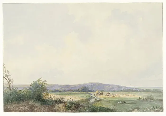 Framed Print : Landscape with meadows, near the dunes, 1844. Creator: Frans Arnold Breuhaus de Groot Framed Print : Landscape with meadows, near the dunes, 1844. Creator: Frans Arnold Breuhaus de Groot
