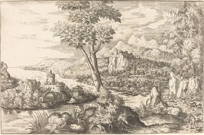 Framed Print : Landscape with Three Men, c. 1558 / 1559. Creator: Hans Sebald Lautensack Framed Print : Landscape with Three Men, c. 1558 / 1559. Creator: Hans Sebald Lautensack