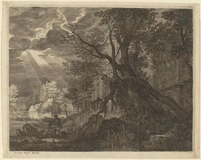Framed Print : Landscape with Men Fishing by Moonlight. Creator: Aegidius Sadeler II