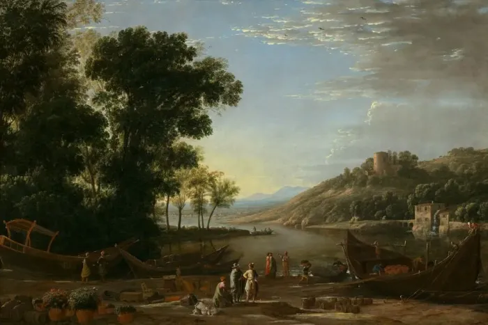 Framed Print : Landscape with Merchants, c. 1629. Creator: Claude Lorrain Framed Print : Landscape with Merchants, c. 1629. Creator: Claude Lorrain