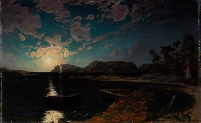 Framed Print : Landscape in Moonlight, 1878. Creator: Fanny Churberg Framed Print : Landscape in Moonlight, 1878. Creator: Fanny Churberg