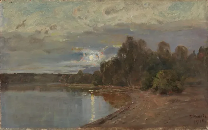Framed Print : Landscape in Moonlight, 1914. Creator: Elias Muukka Framed Print : Landscape in Moonlight, 1914. Creator: Elias Muukka
