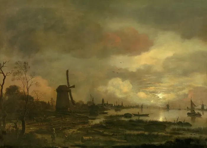 Framed Print : Landscape by Moonlight, mid-17th century. Creator: Aert van der Neer Framed Print : Landscape by Moonlight, mid-17th century. Creator: Aert van der Neer