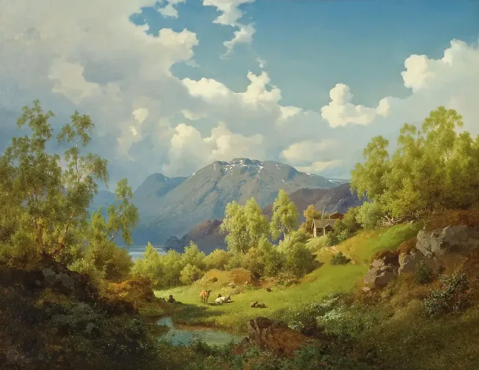 Framed Print : Landscape. Motif from the Numme Valley in Norway, 1850. Creator: Joachim Frich Framed Print : Landscape. Motif from the Numme Valley in Norway, 1850. Creator: Joachim Frich