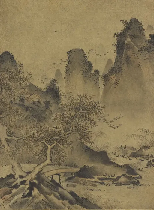 Framed Print : Landscape: mountains, stream and bridge, late 15th-early 16th century