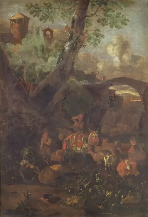 Framed Print : Landscape with Mules and Goats, 1772-1871. Creator: Monogrammist I.L Framed Print : Landscape with Mules and Goats, 1772-1871. Creator: Monogrammist I.L