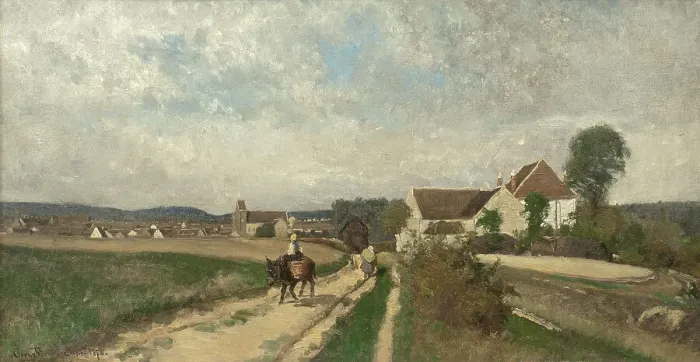 Framed Print : Landscape near Grez-sur-Loing, 1876. Creator: Oscar Torna