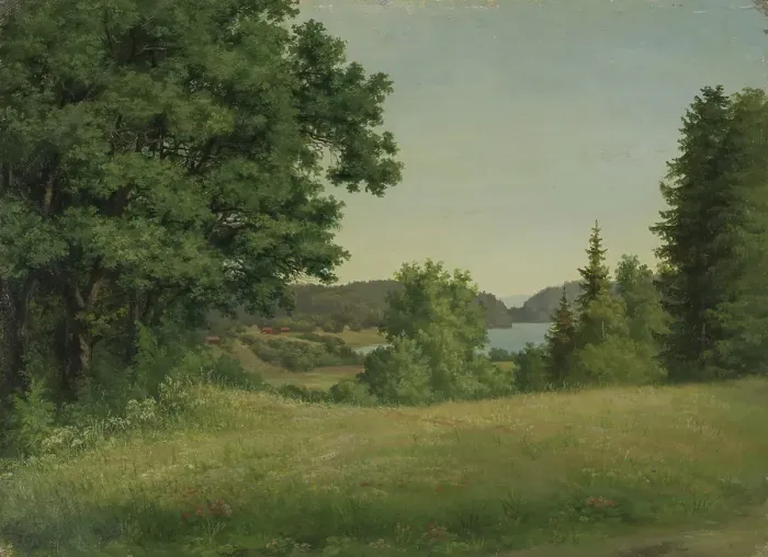 Framed Print : Landscape near the Lake Borrevannet, 1878. Creator: Hedevig Thorine Christiane Lund Framed Print : Landscape near the Lake Borrevannet, 1878. Creator: Hedevig Thorine Christiane Lund