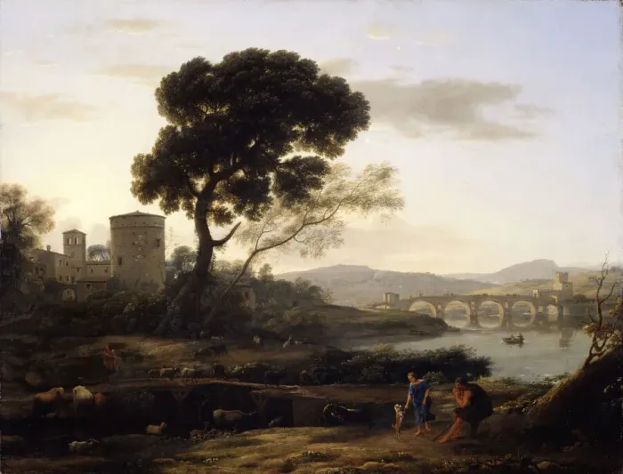 Framed Print : Landscape near Rome with a View of the Ponte Molle, 1645. Creator: Claude Lorrain Framed Print : Landscape near Rome with a View of the Ponte Molle, 1645. Creator: Claude Lorrain