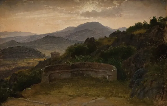 Framed Print : Landscape near Subiaco. Sunset, 1869. Creator: Peter Christian Thamsen Skovgaard Framed Print : Landscape near Subiaco. Sunset, 1869. Creator: Peter Christian Thamsen Skovgaard