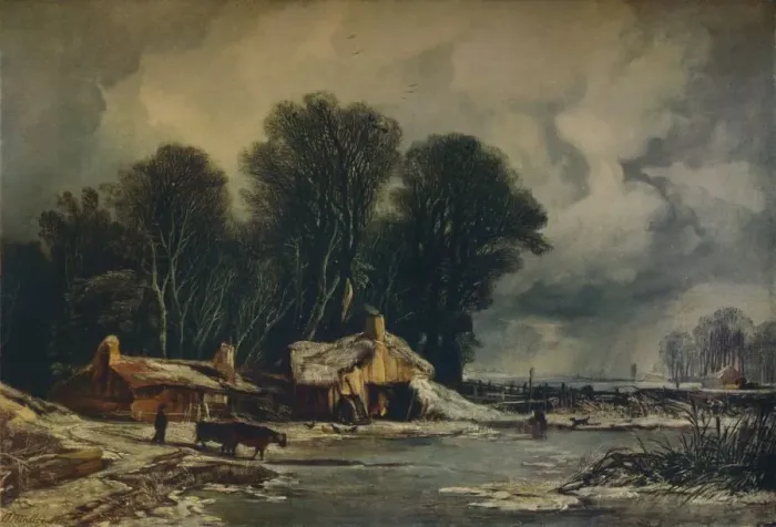 Framed Print : Landscape with Old Cottages: Winter, 1833. Artist: William James Muller Framed Print : Landscape with Old Cottages: Winter, 1833. Artist: William James Muller