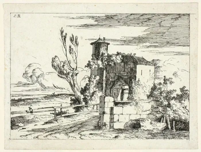 Framed Print : Landscape with Old Gateway, 1779-97. Creator: Louis Gabriel Moreau Framed Print : Landscape with Old Gateway, 1779-97. Creator: Louis Gabriel Moreau