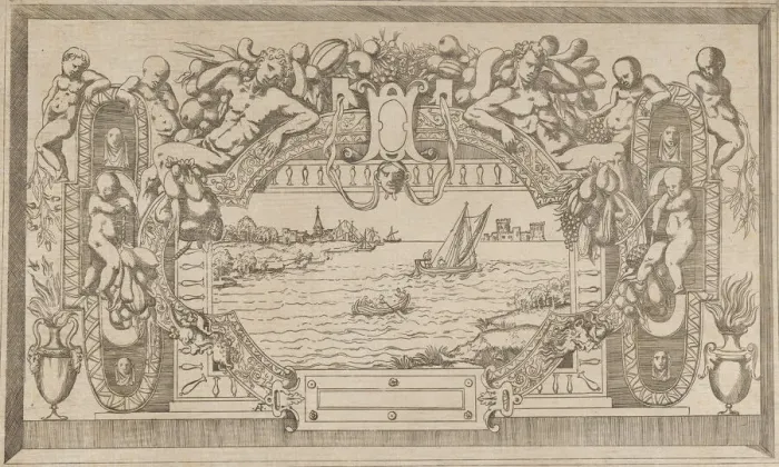 Framed Print : Landscape with Ornamental Frame, ca. 1543. Creator: Antonio Fantuzzi Framed Print : Landscape with Ornamental Frame, ca. 1543. Creator: Antonio Fantuzzi